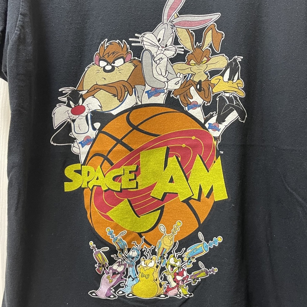 Space Jam Men's Large Black Graphic T-Shirt Looney Tunes Tune Squad Basketball